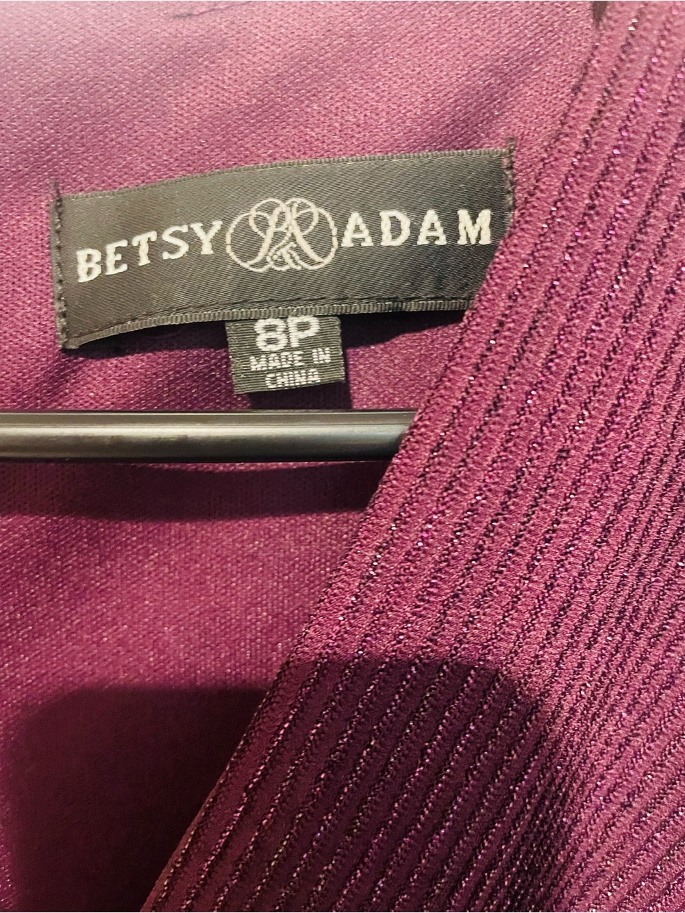 Betsy & Adam Long-Sleeve Sparkle Gown in Burgundy - Picture 5 of 5